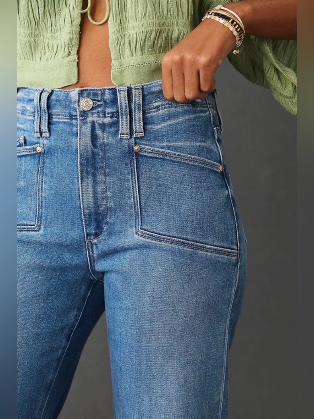 PAIGE Anessa "Sunnie Distressed" High-Rise Wide Leg Crop Jeans Raw Hem Size 32 - Picture 3 of 15